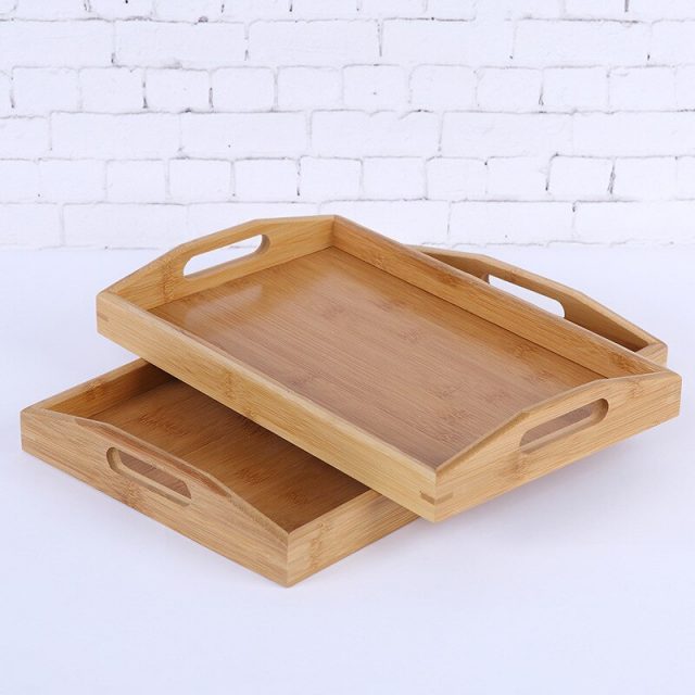 Rectangular Bamboo Serving Tray with Handles | Bamboo Mix